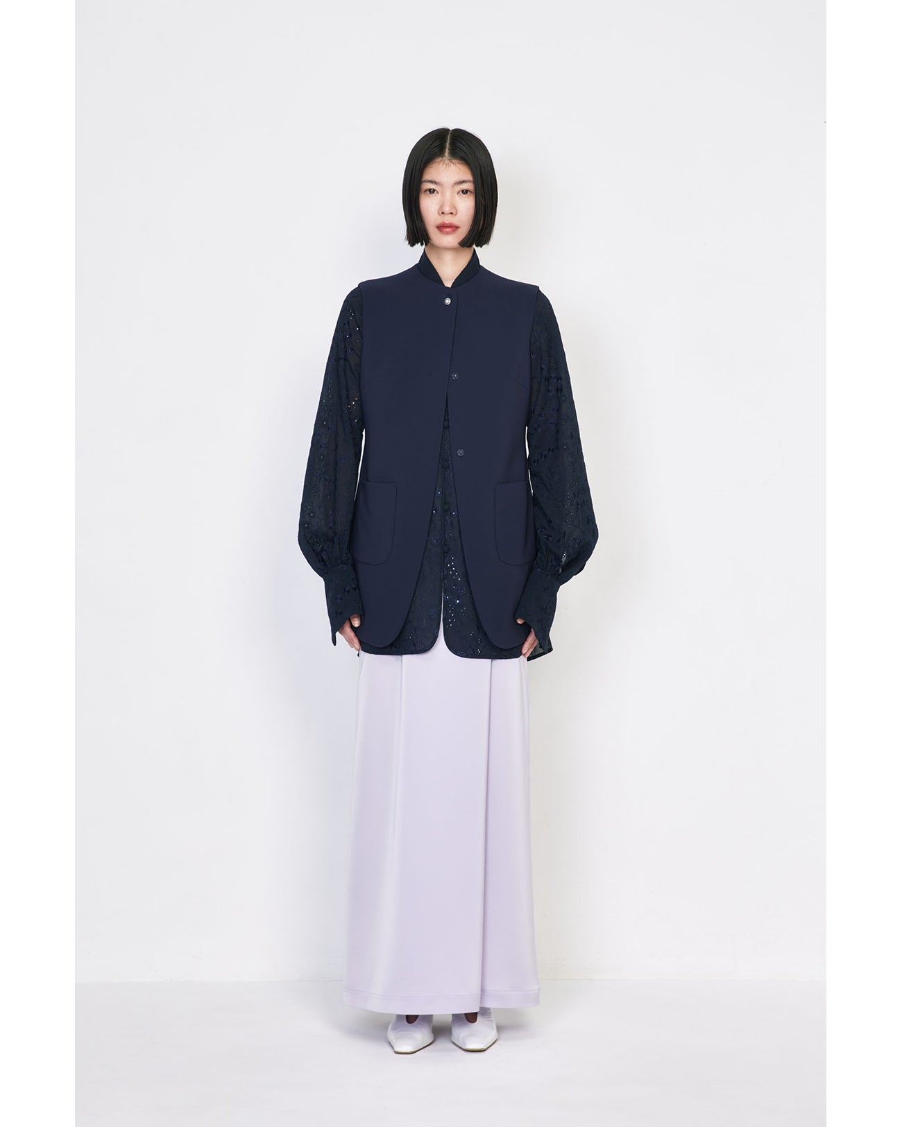 Triacetate Satin Military Style Skirt - purple