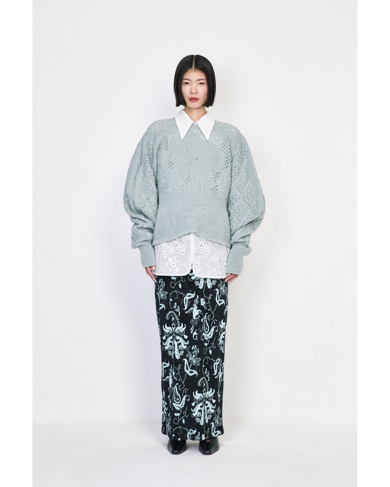 Triacetate Georgette Floral Embroidery Top - white - Mame Kurogouchi