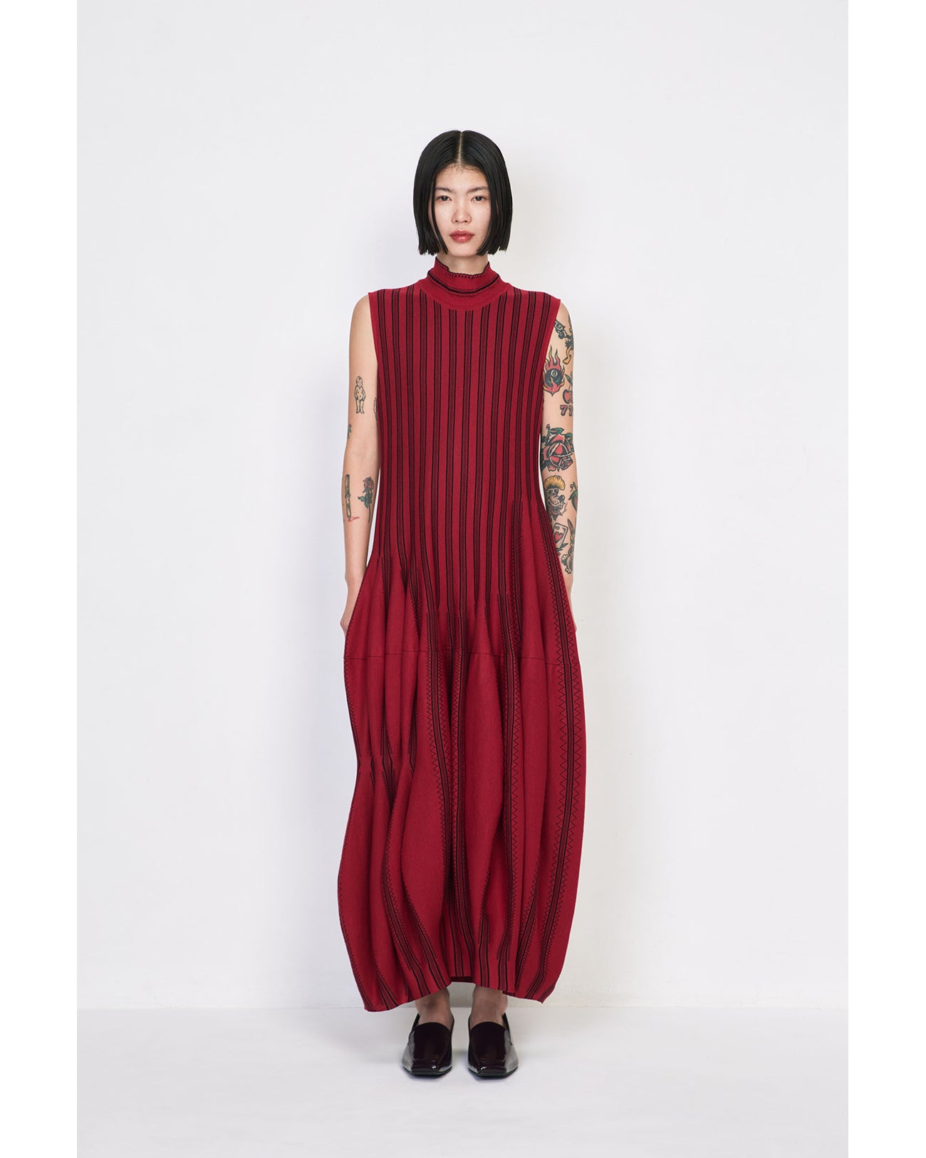 Asymmetric Knitted Volume Dress - red
