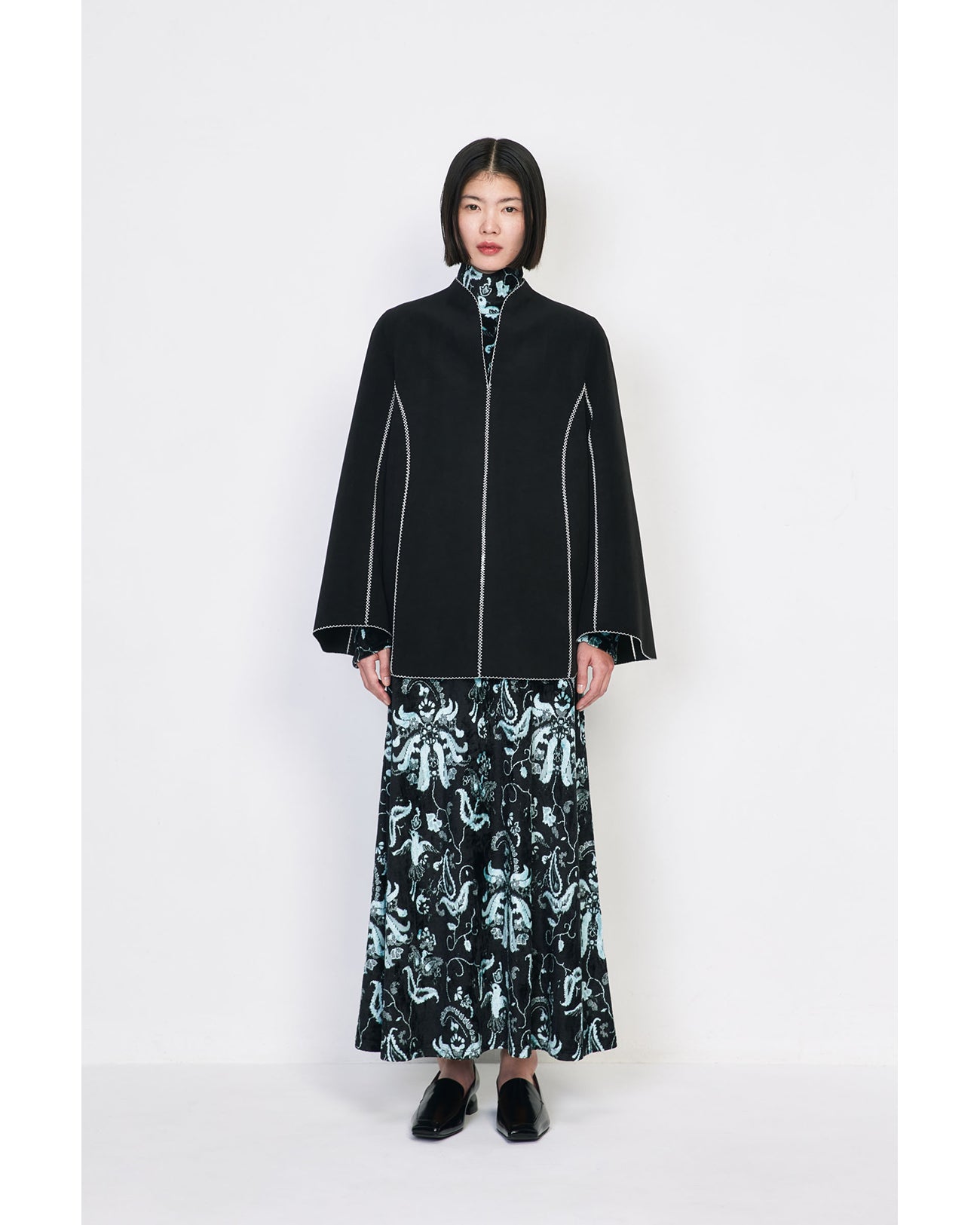 Synthetic Leather Fancy Ftitch Top - black × black