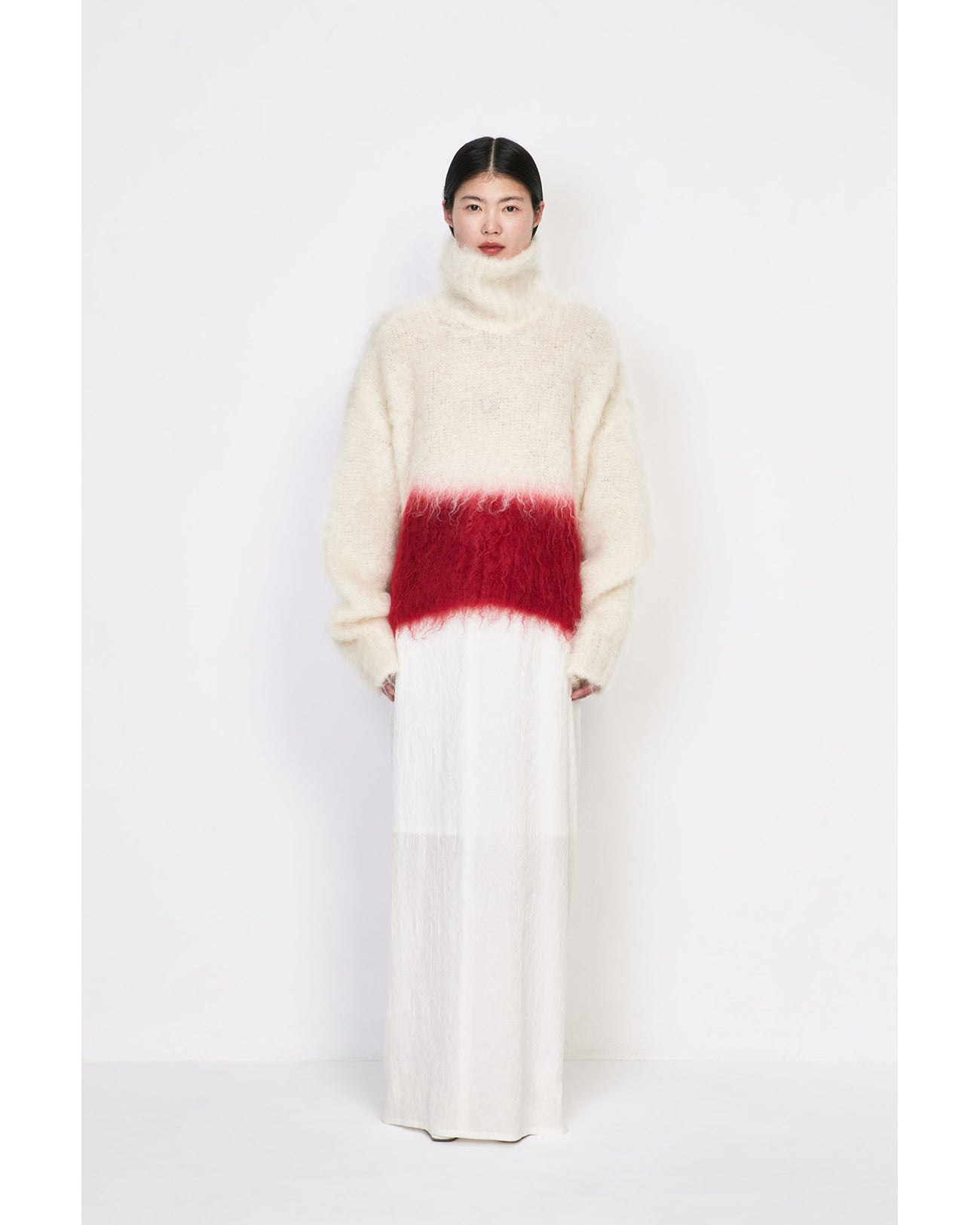 Fur Knitted High Neck Top - white