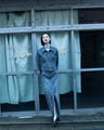 Nature Pattern Jacquard Short Denim Jacket - blue
