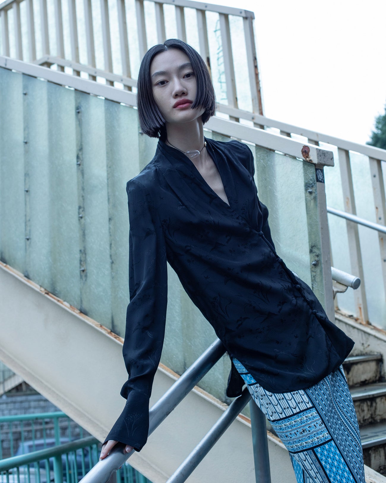 Geometric Pattern Knitted Skirt - blue