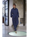 Split Yarn Hooded Jump Suit - navy