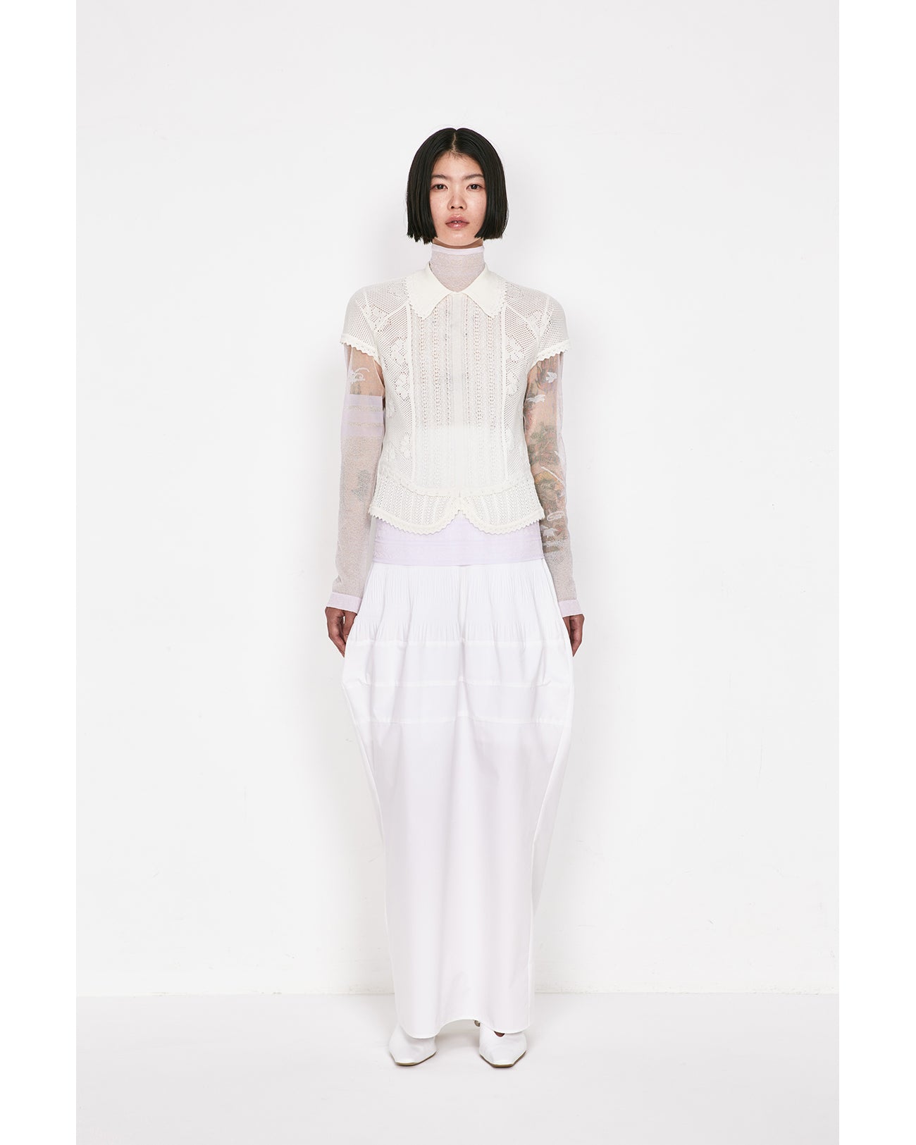 Lace Stripe Knitted Top - white - Mame Kurogouchi