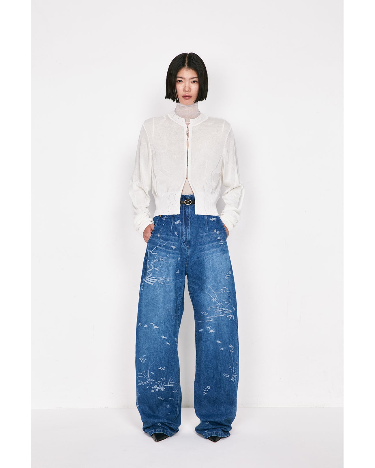 Nature Pattern Jacquard Wide Leg Jeans - blue - Mame Kurogouchi