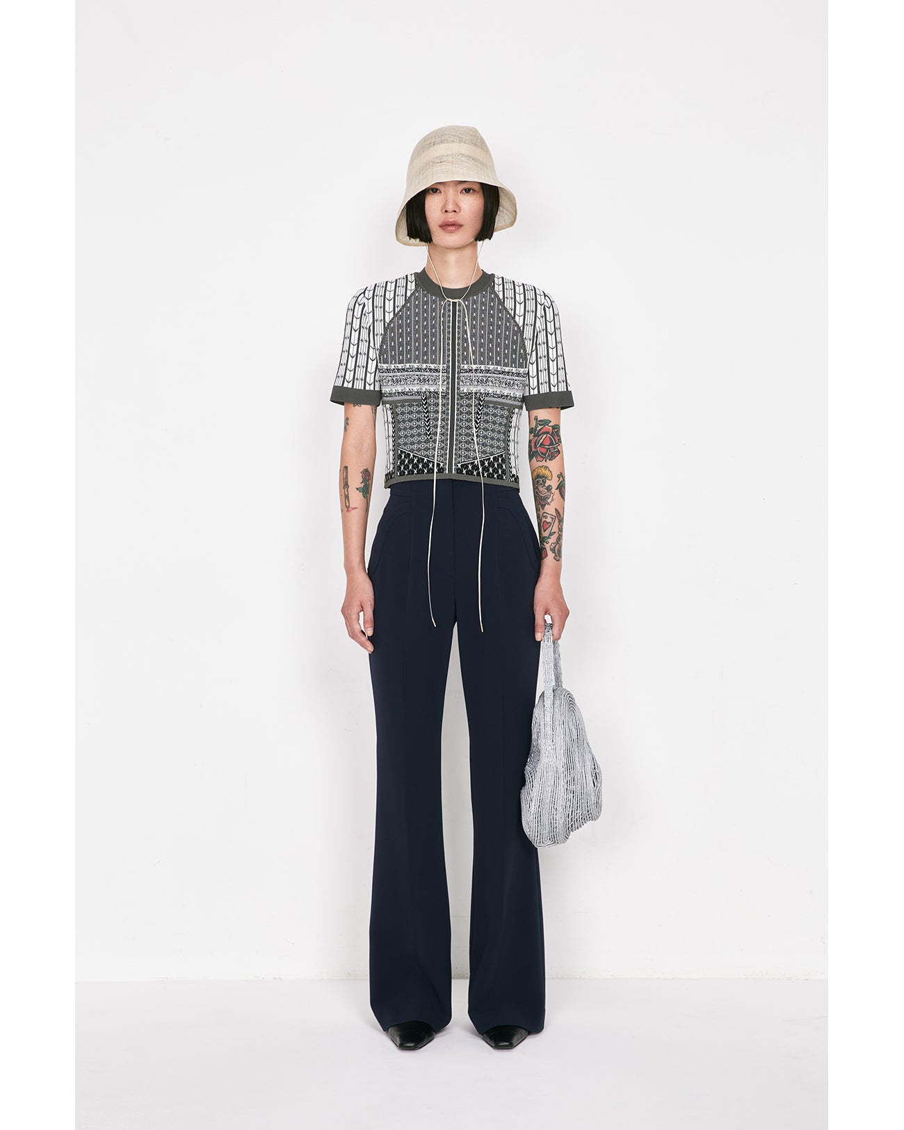 Geometric Pattern Knitted Top - grey