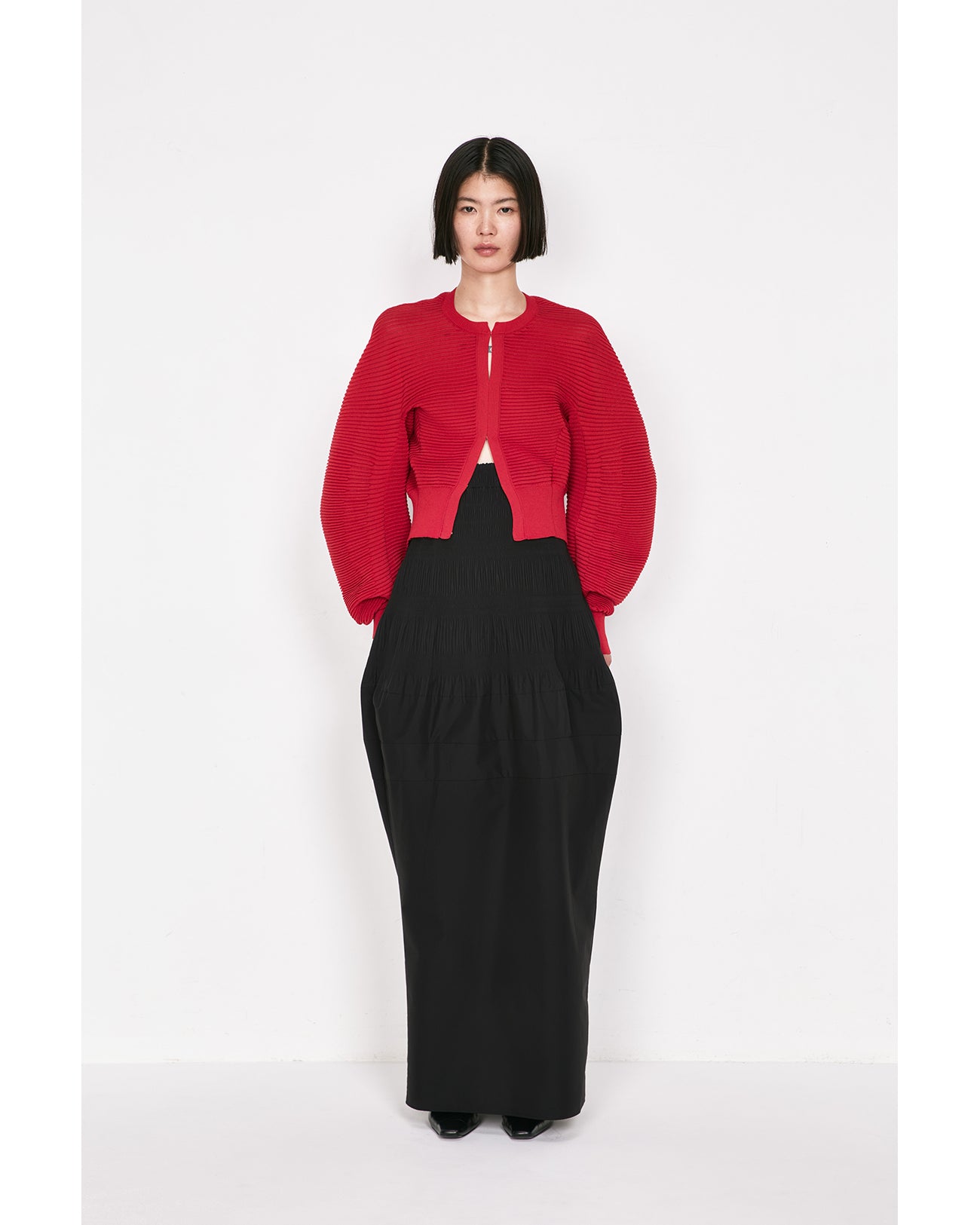 Curved Sleeve Knitted Cardigan - red - Mame Kurogouchi