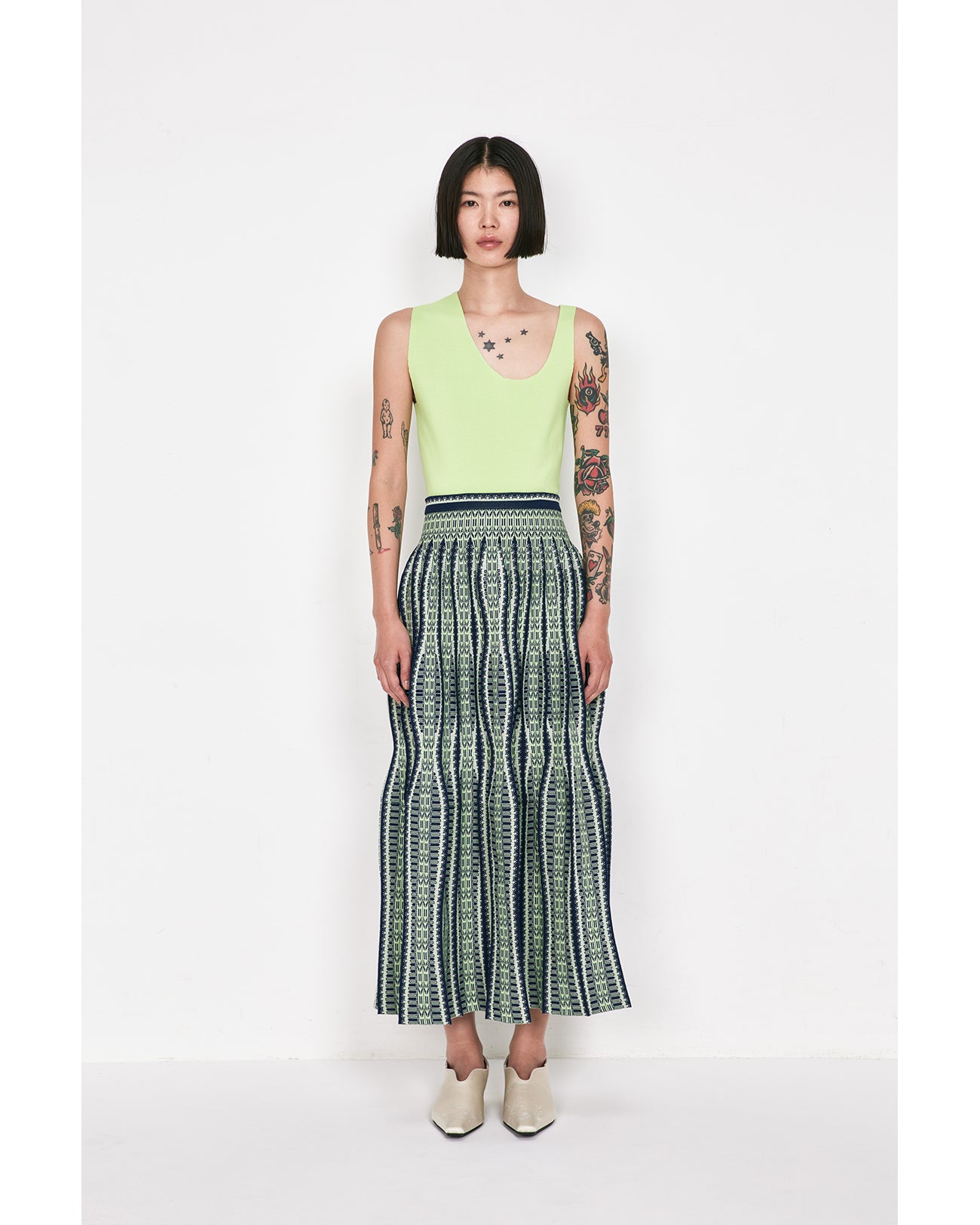 Asymmetric Neck Knitted Sleeveless Top - light green