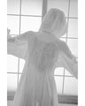 Washi Print Hooded Sheer Coat - black