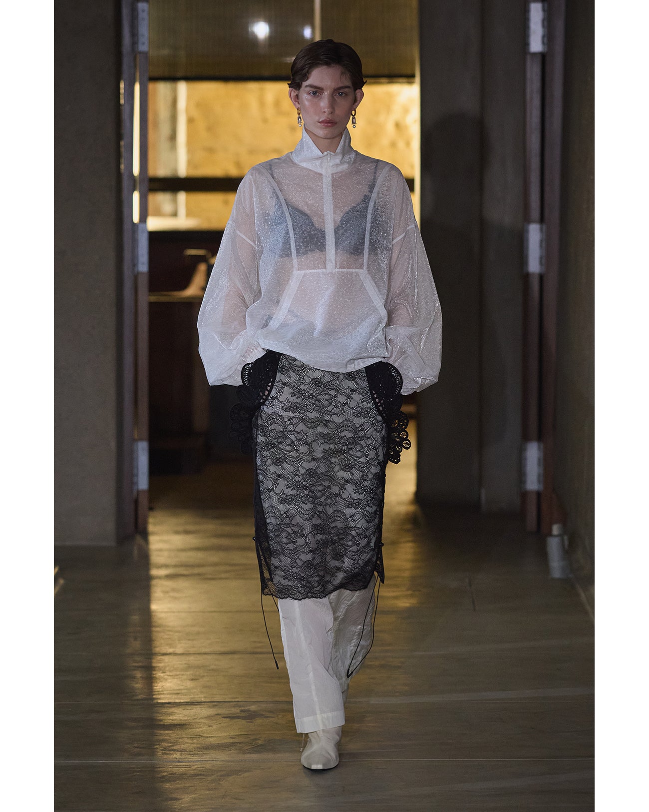 Nylon Skirt with Cording Embroidery Detail - black - Mame Kurogouchi