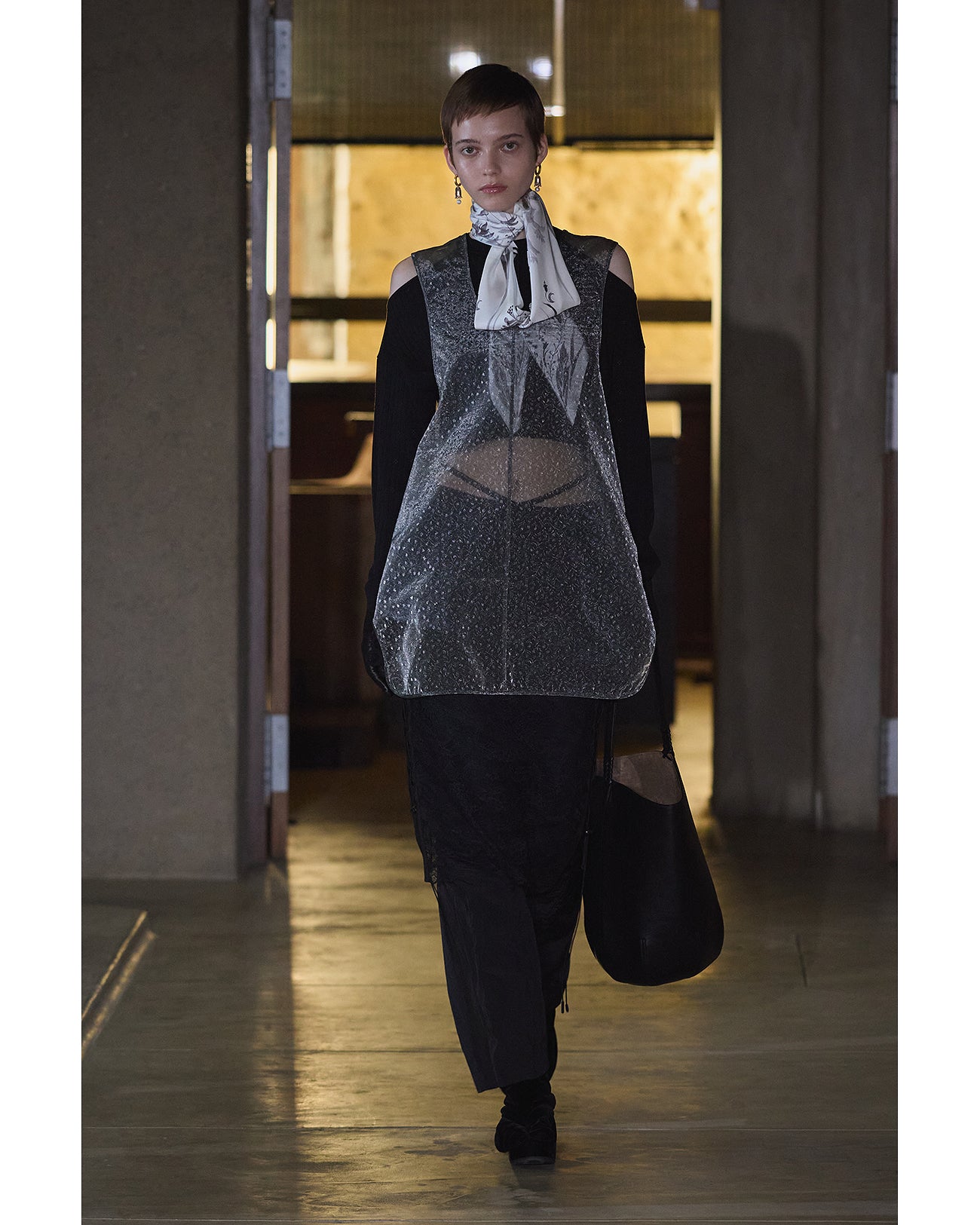 Nylon Skirt with Cording Embroidery Detail - black - Mame Kurogouchi