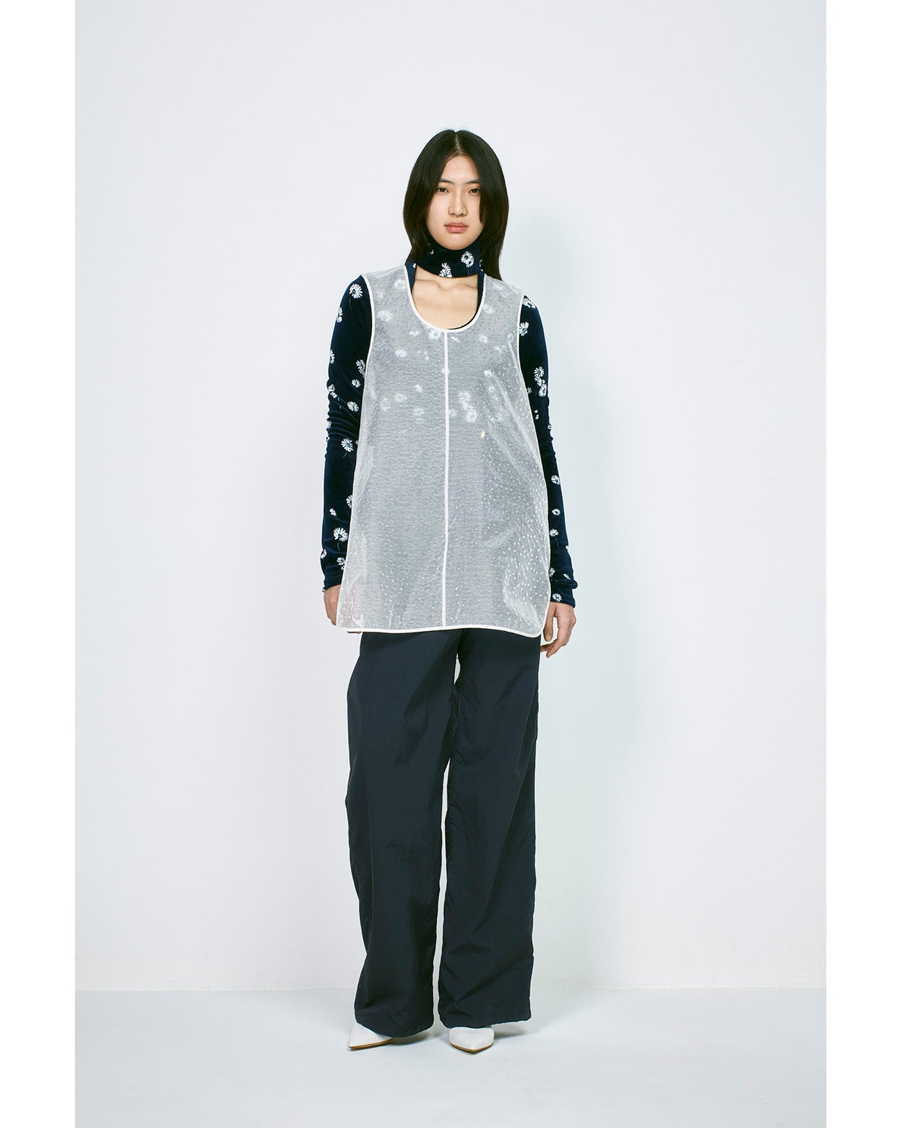 Velour Jersey Floral High Neck Top - navy - Mame Kurogouchi