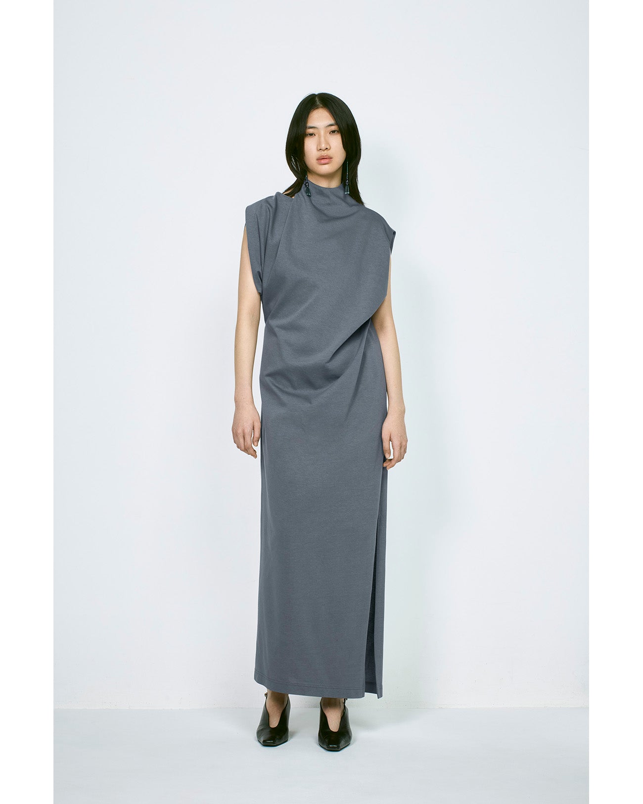 Cotton Jersey Asymmetric Dress - grey - Mame Kurogouchi