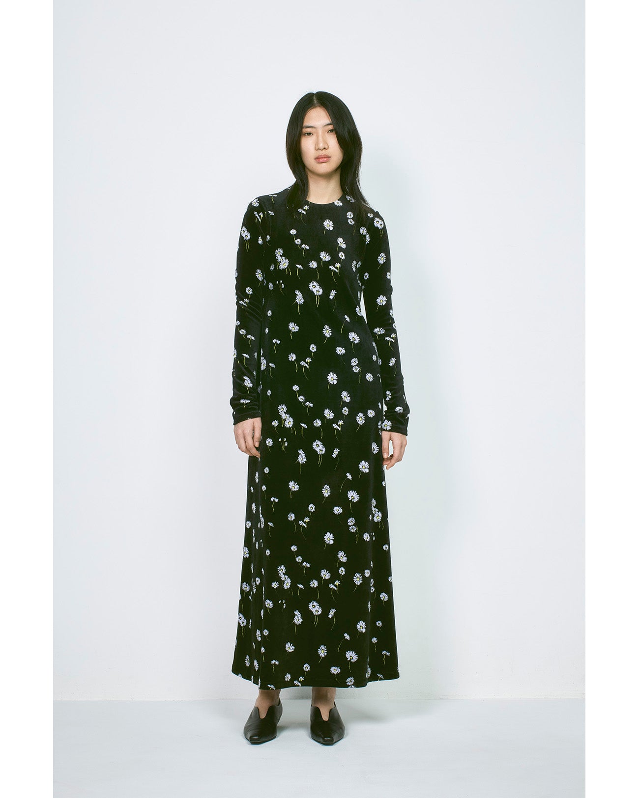 Velour Jersey Floral Dress - navy - Mame Kurogouchi