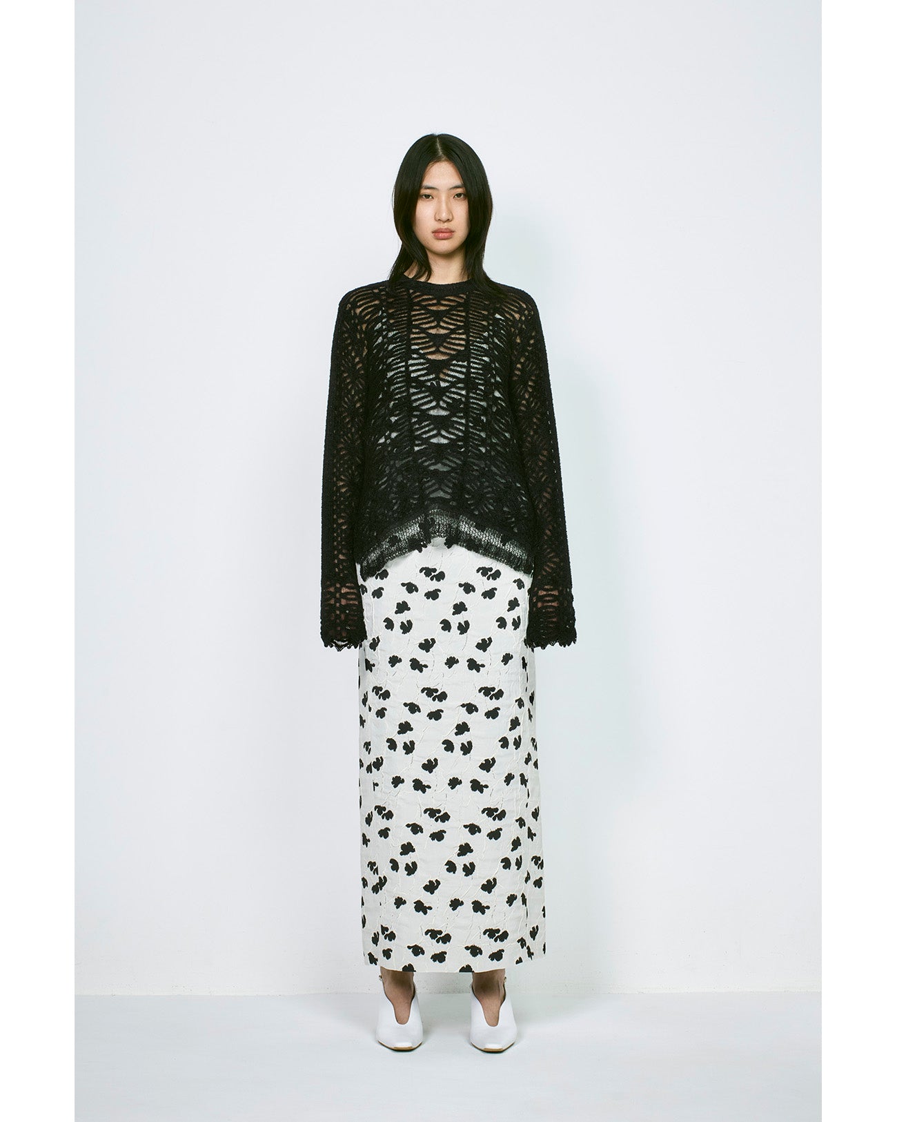 Sheer Jacquard Mole Knit Top - black - Mame Kurogouchi