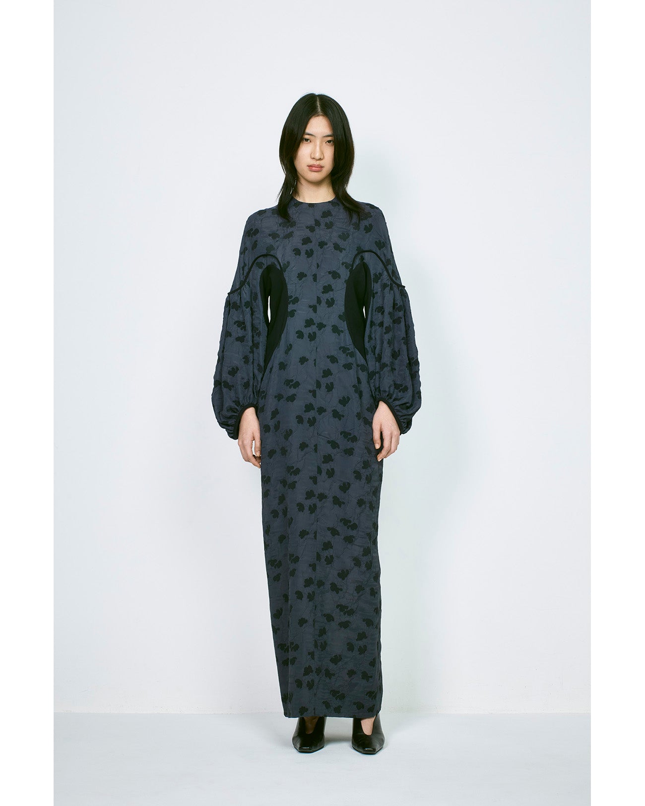Double Layered Floral Jacquard Dress - navy - Mame Kurogouchi