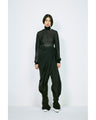 Nylon Tucked Trousers with Cording Embroidery Detail - black