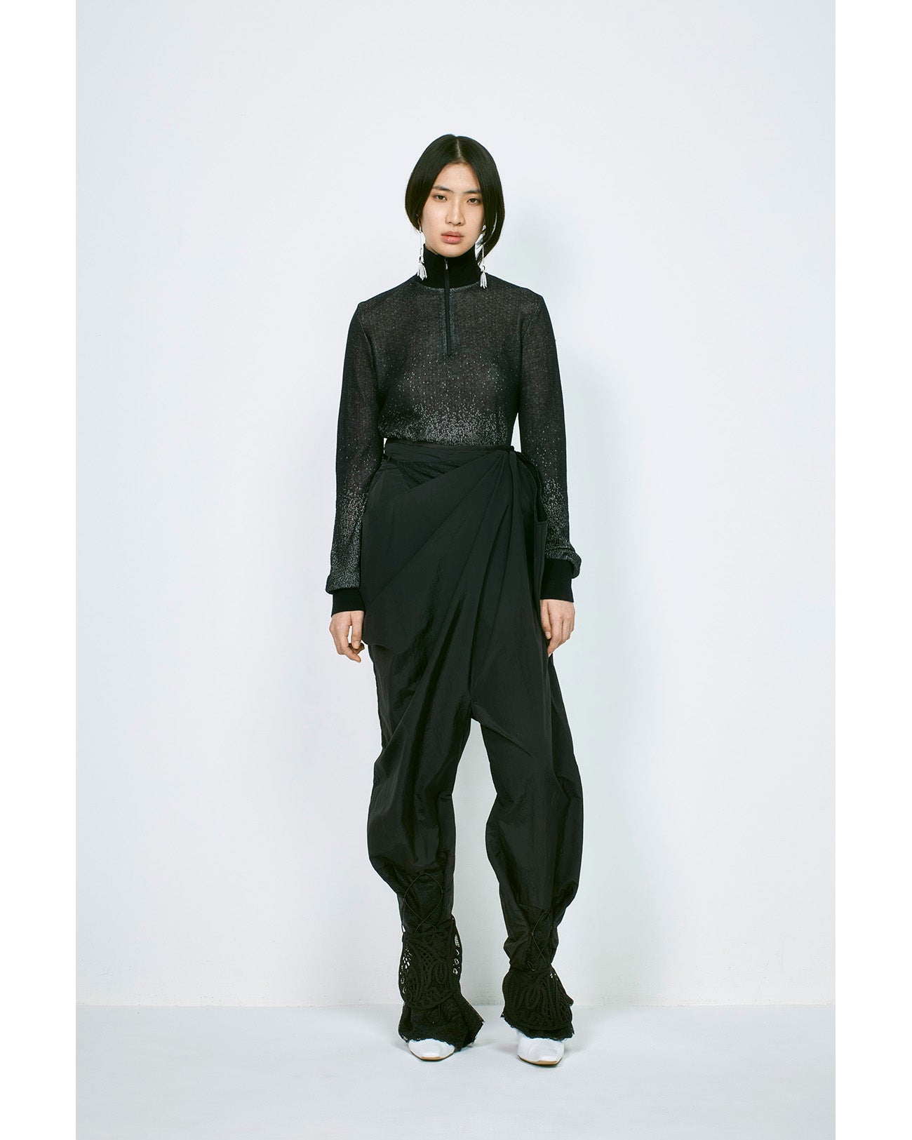 Half Zip Gradation Knit Top - black - Mame Kurogouchi