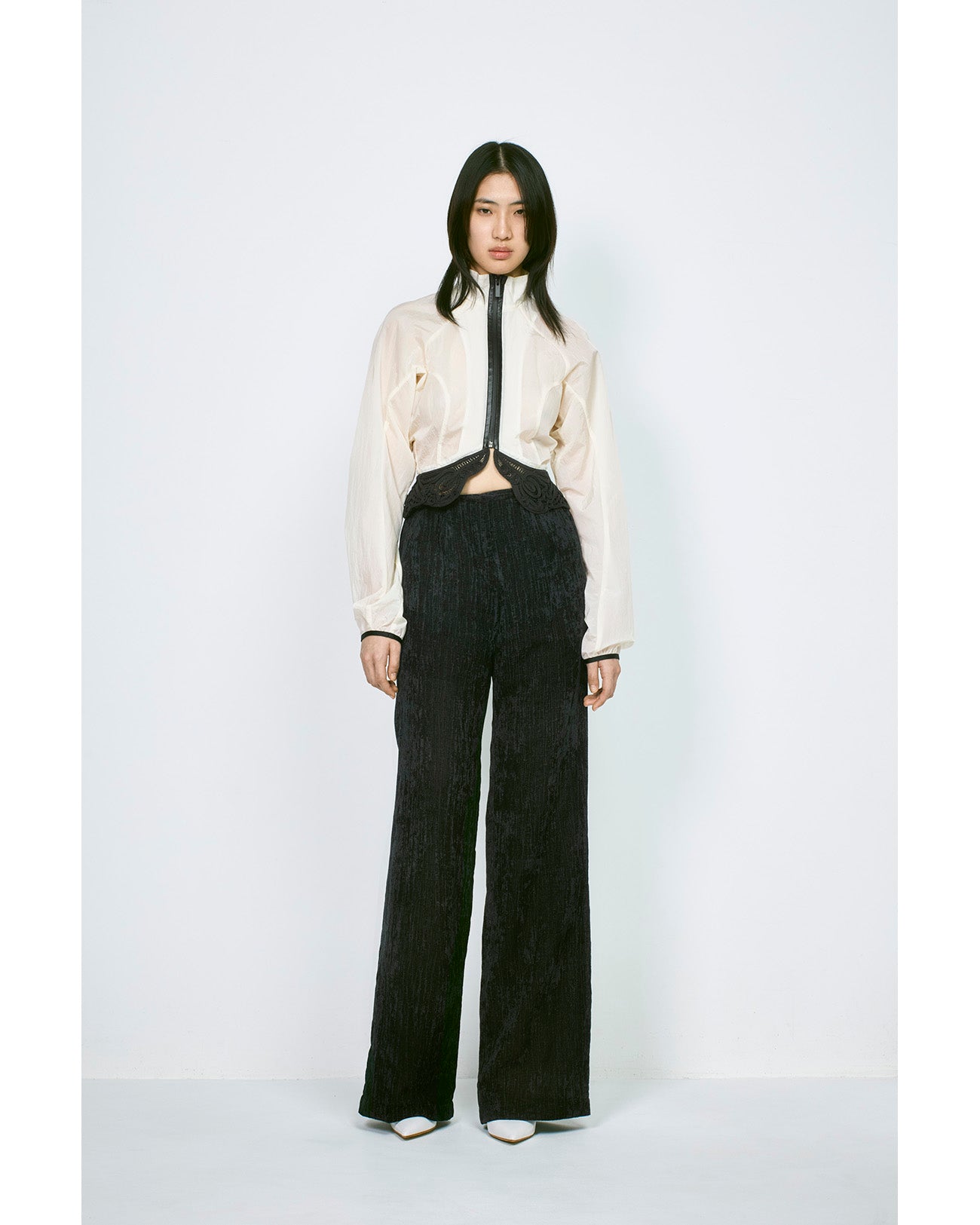 Nylon Short Jacket with Cording Embroidery Detail - ecru - Mame