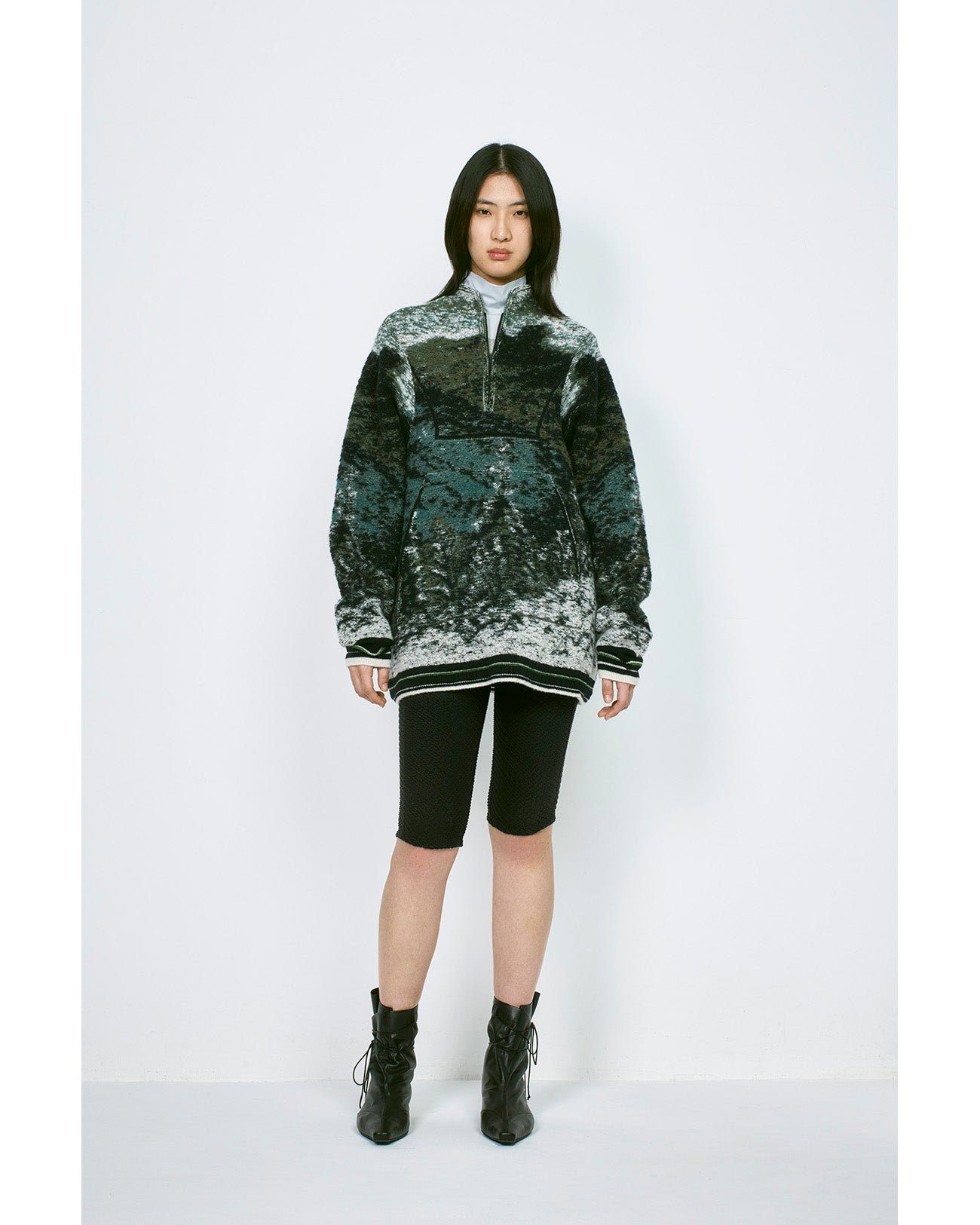 Shirring Jersey Jacquard Shorts - navy - Mame Kurogouchi