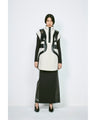 Shirring Jersey Jacquard Long Sleeve Top - green