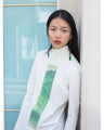 Glass Beads Printed High Neck Top - white