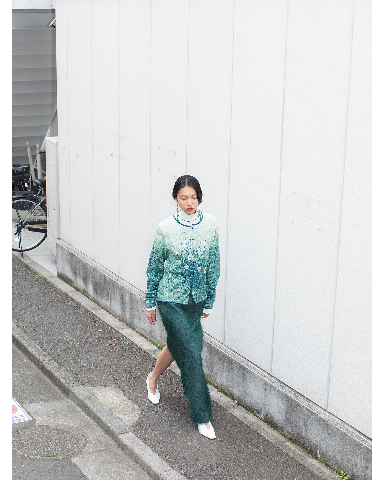 Half Zip Gradation Knit Top - ecru - Mame Kurogouchi