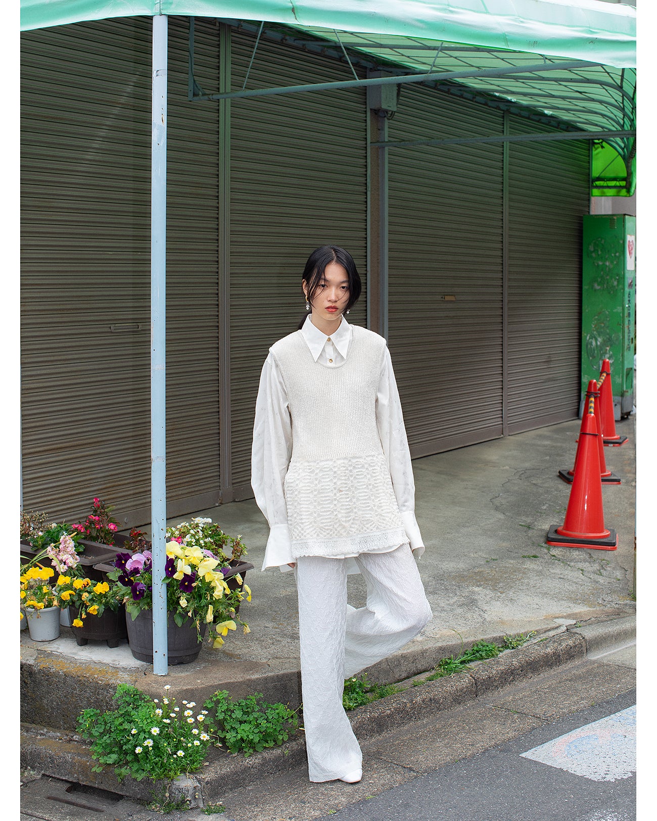Sheer Jacquard Mole Knit Vest - black - Mame Kurogouchi