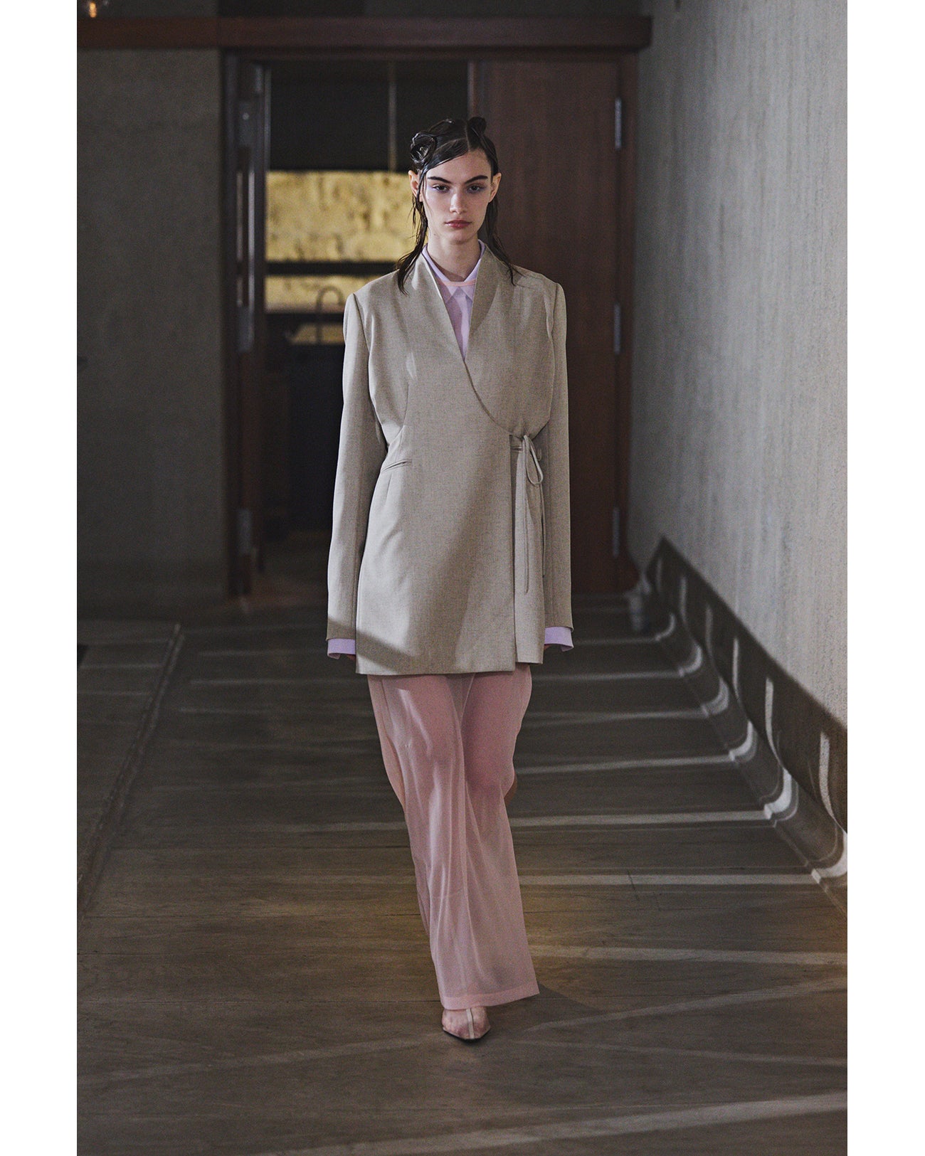 Triacetate Polyester Collarless Jacket - beige - Mame Kurogouchi