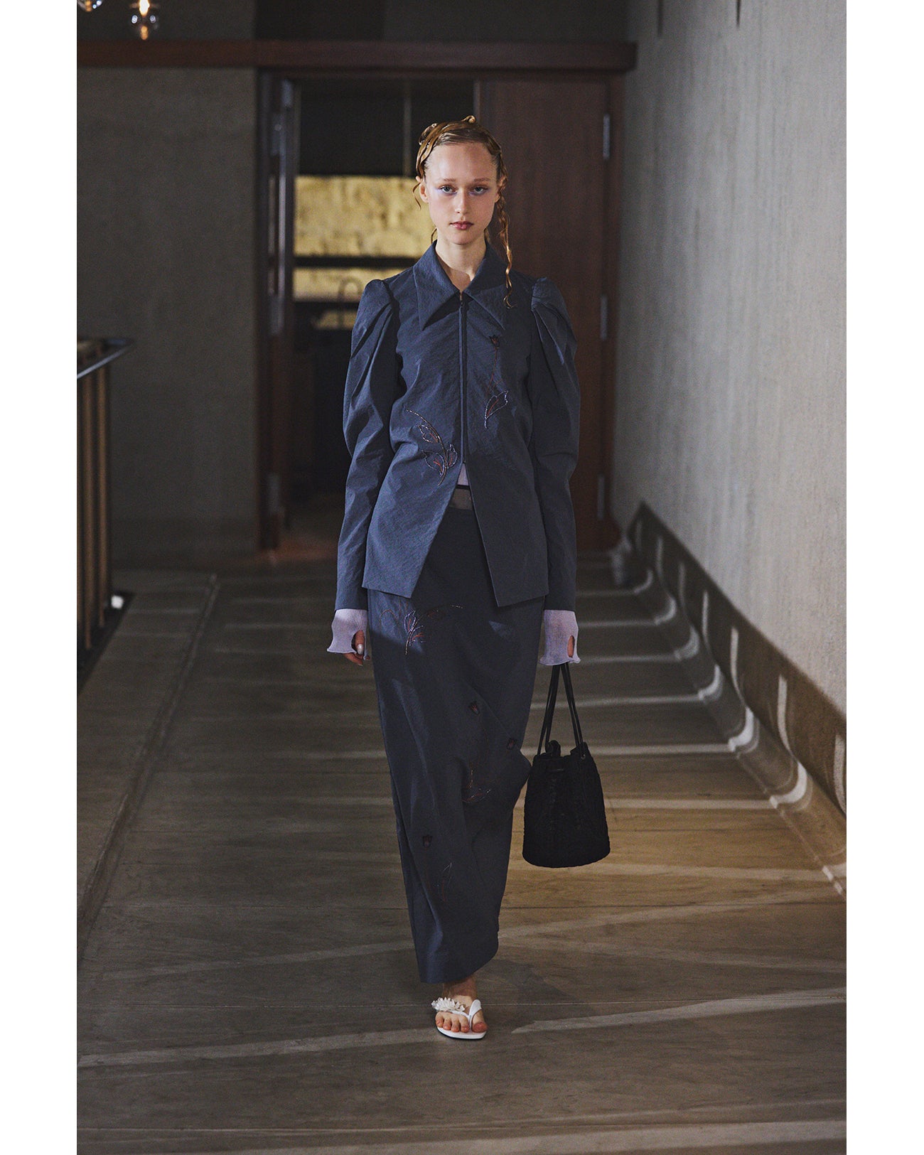 Stretch Beaded Detail Tuck Jacket - grey - Mame Kurogouchi Stretch Beaded Detail Tuck Jacket - grey - Mame Kurogouchi
