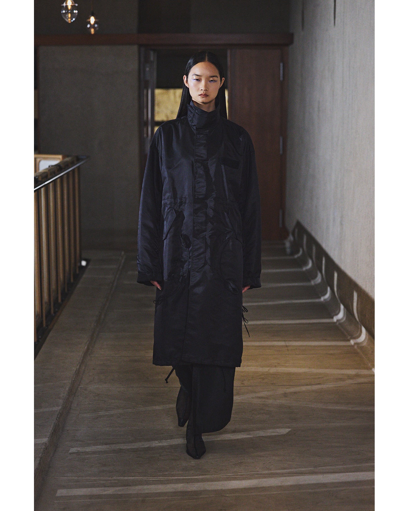 Nylon Twill 3D Embroidery Mods Coat - black - Mame Kurogouchi