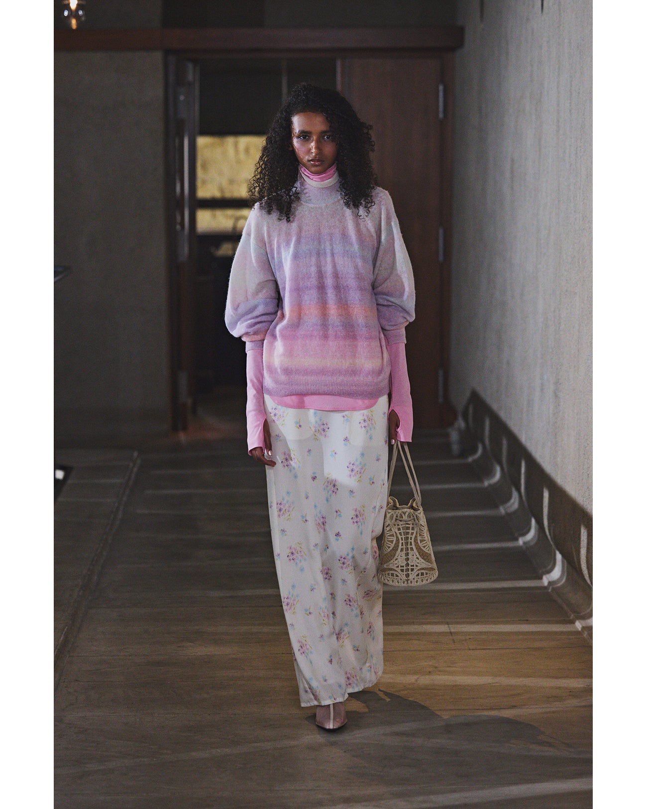 Cotton Jersey High Neck Top - pink - Mame Kurogouchi