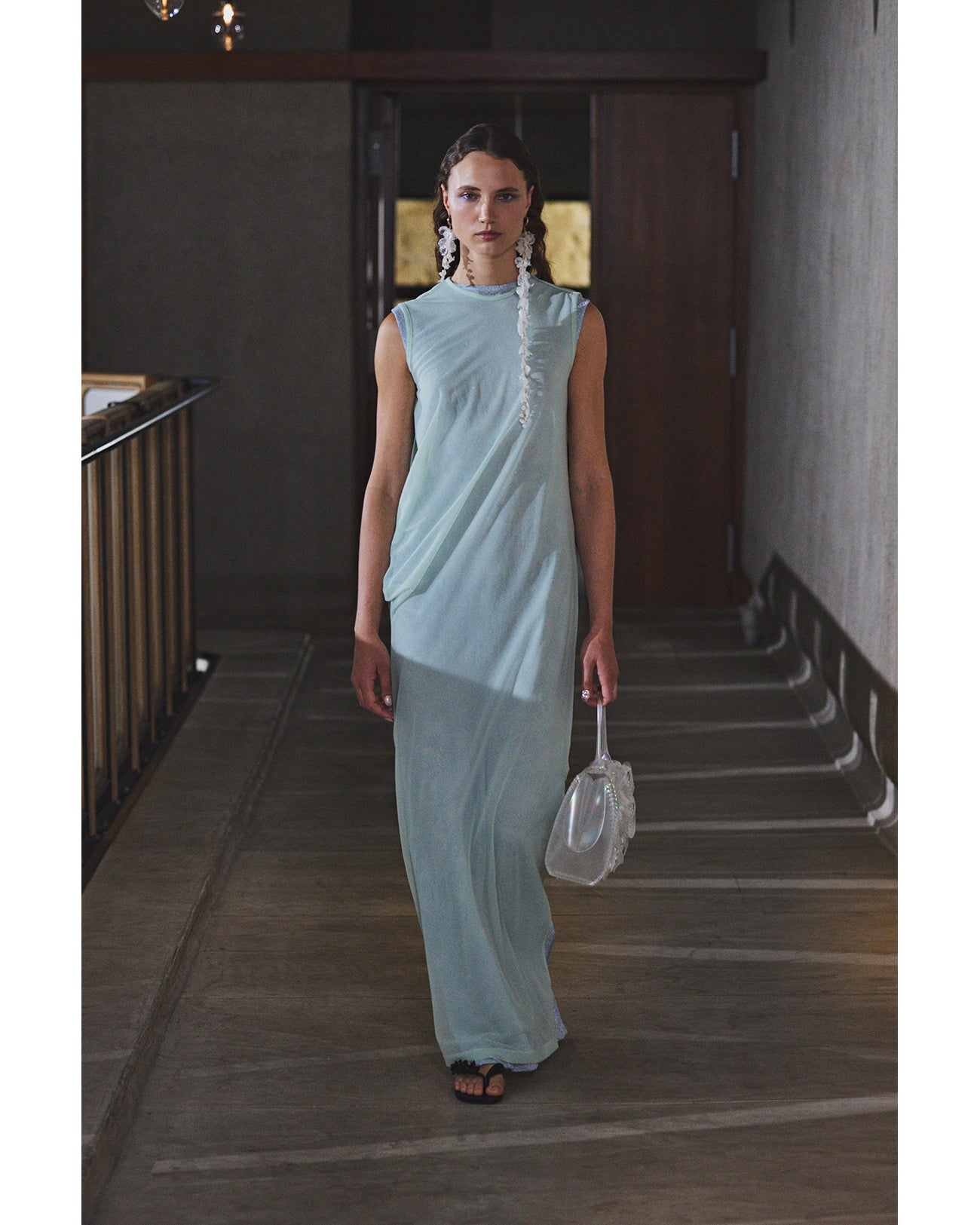 Floral Jacquard Sheer Knit Dress - blue - Mame Kurogouchi