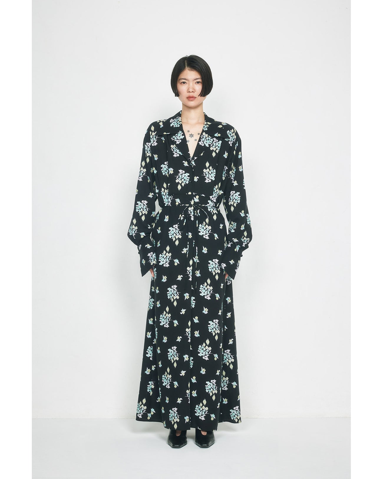 Floral Motif Printed Dress - black - Mame Kurogouchi