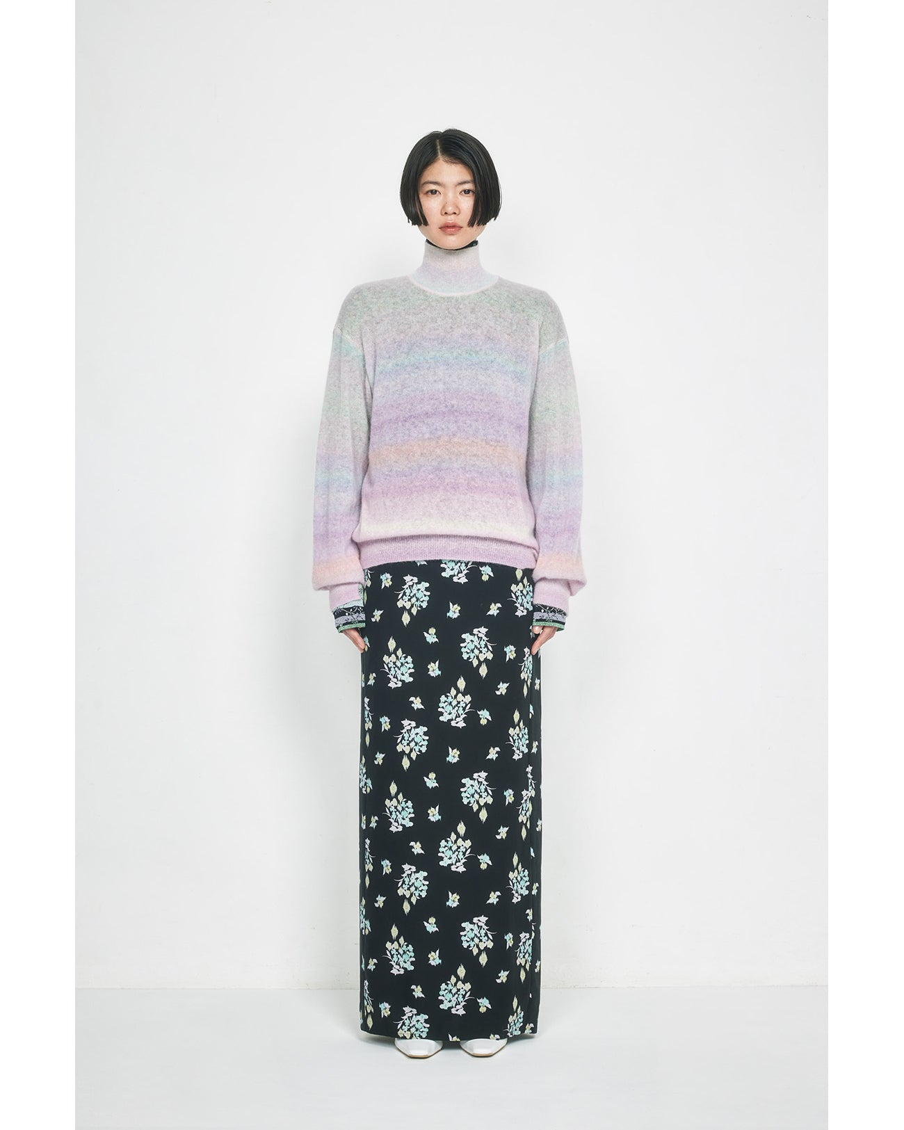Gradation High Neck Knit Top - grey - Mame Kurogouchi