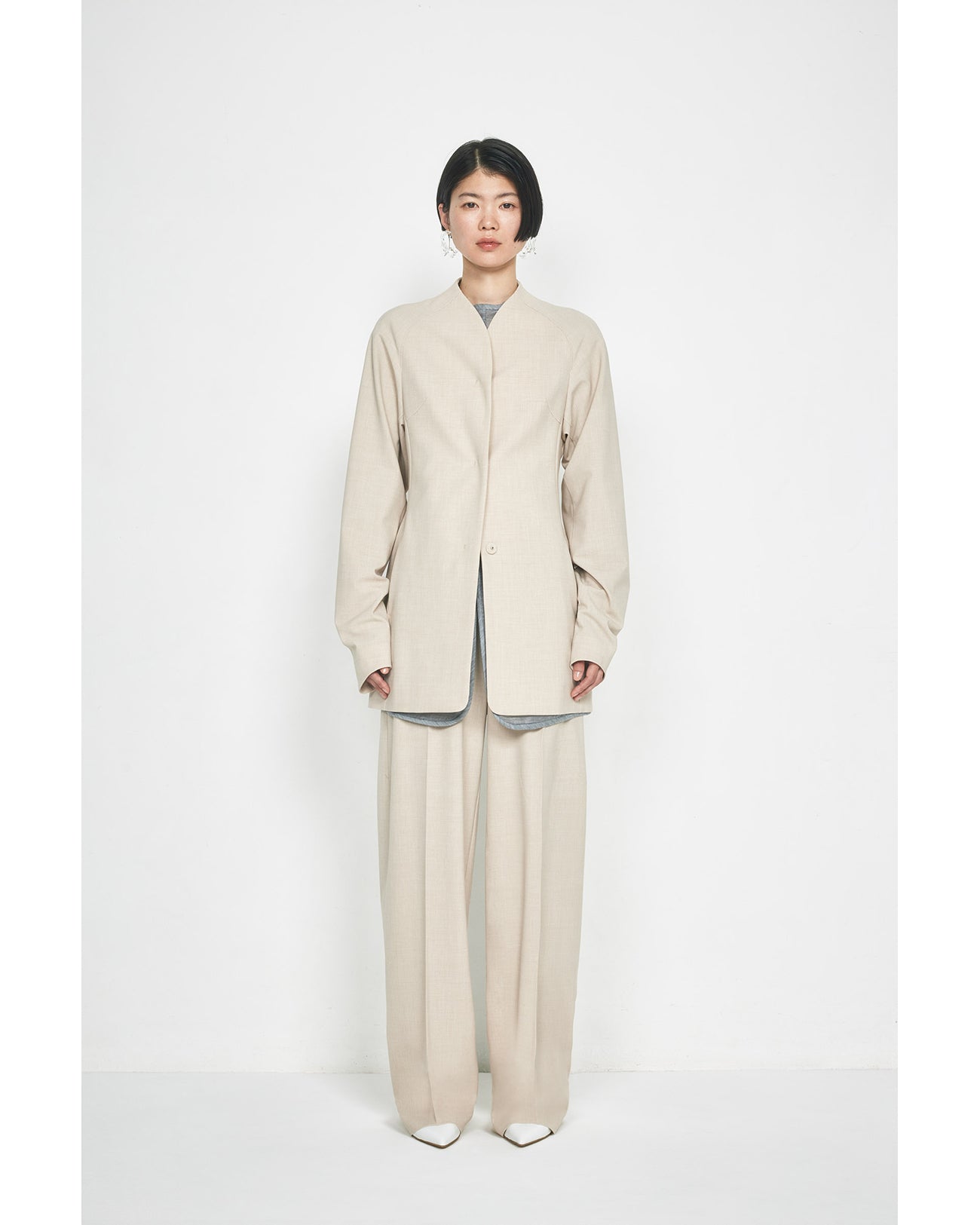 Collarless Raglan Sleeve Jacket - grey - Mame Kurogouchi