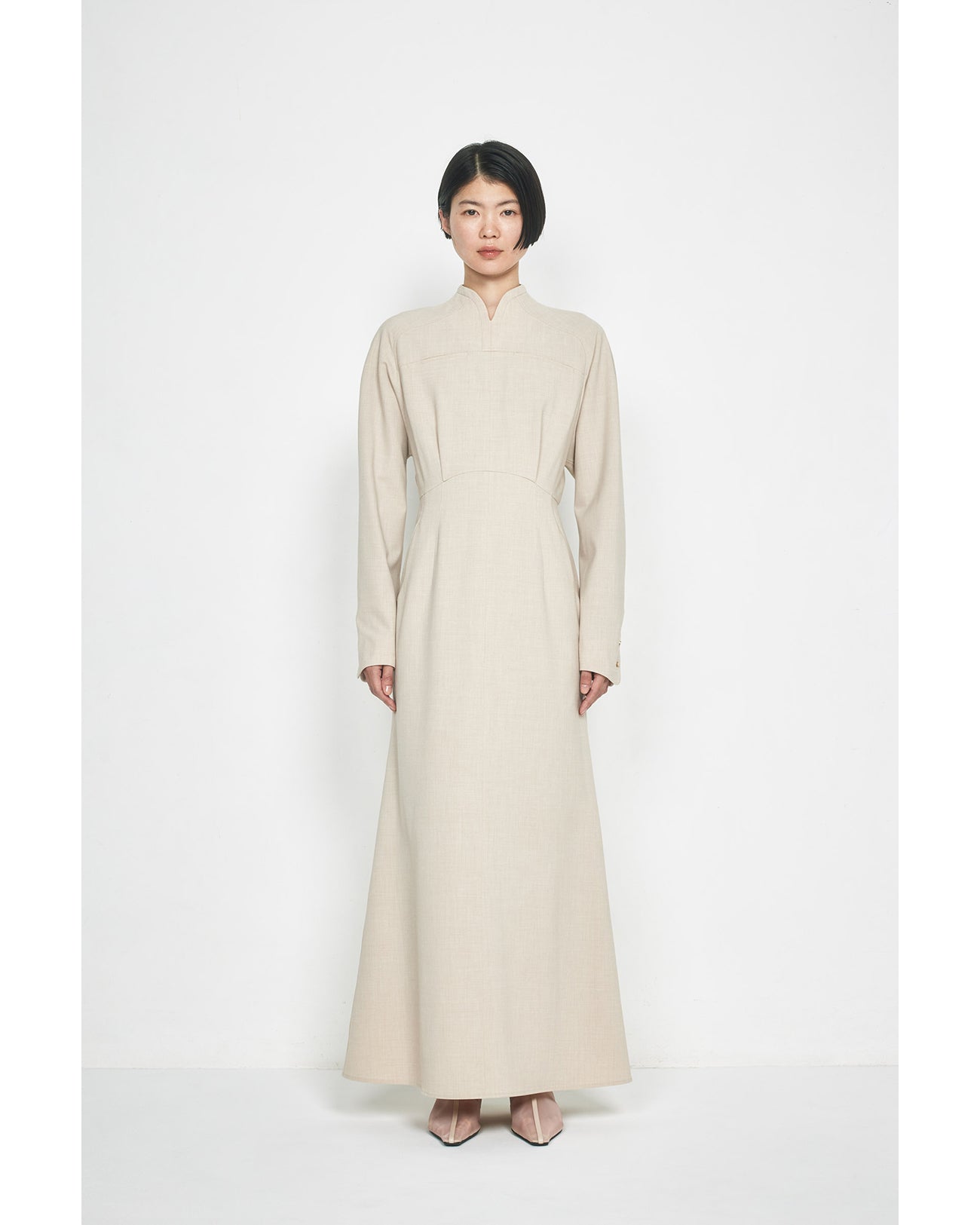 Tucked Waist Flared Dress - beige - Mame Kurogouchi