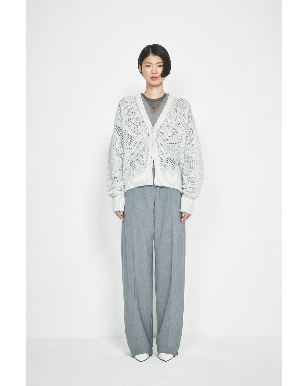 High Gauge Sleeveless Sheer Knit Top - dark grey - Mame Kurogouchi