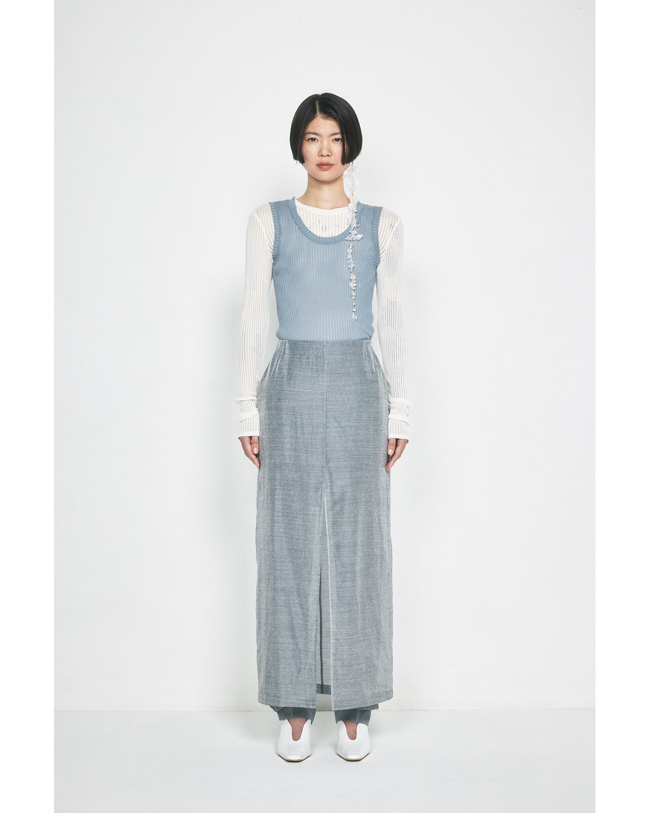 Mercerized Cotton Rib Jersey Sleeveless Top - white - Mame Kurogouchi