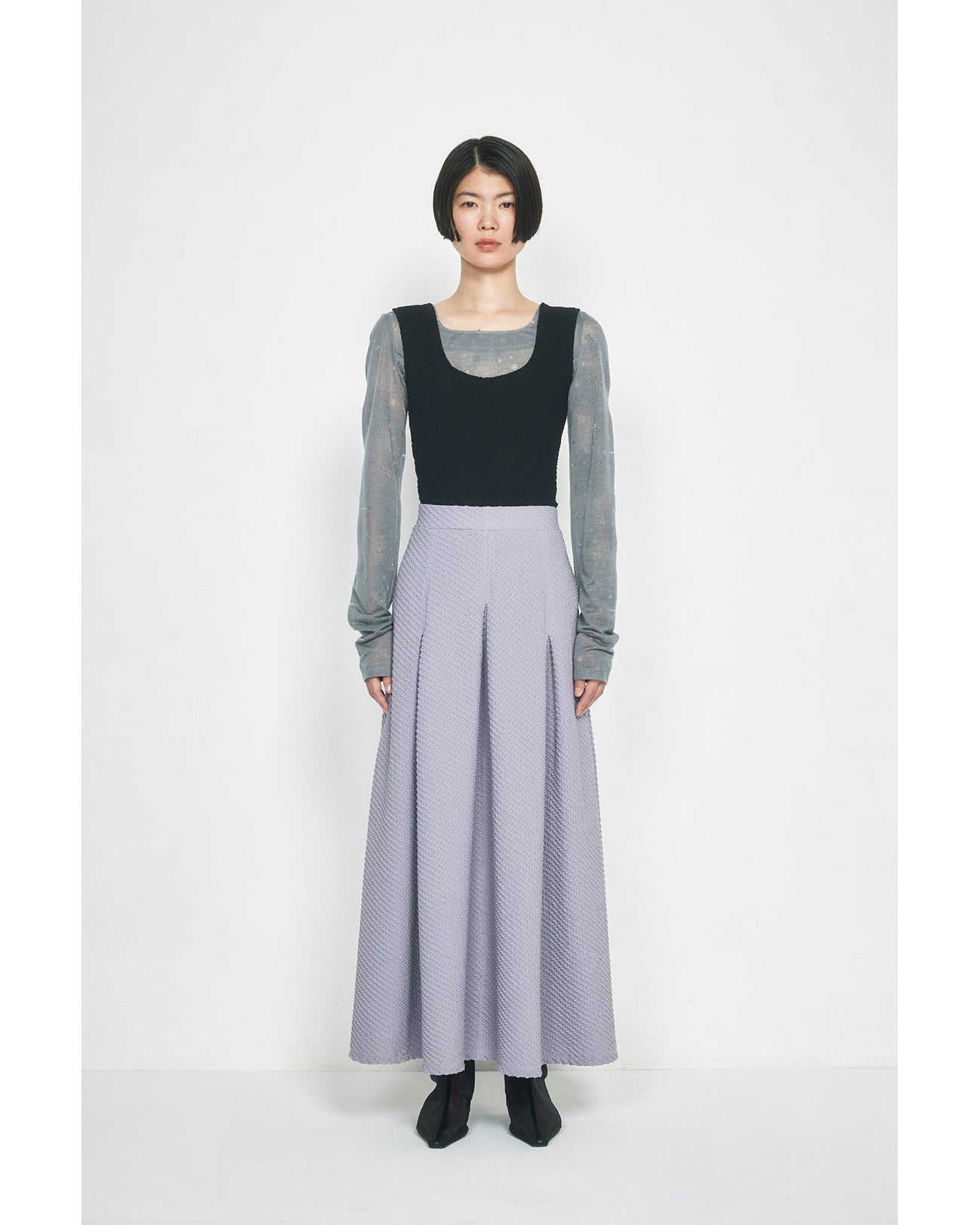 Shirring Jersey Jacquard Sleeveless Top - pink - Mame Kurogouchi