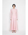 Shirring Jersey Jacquard Long Sleeve Top - pink
