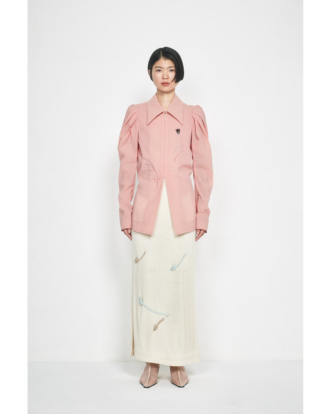 3D Floral Motif Knit Skirt - ecru - Mame Kurogouchi