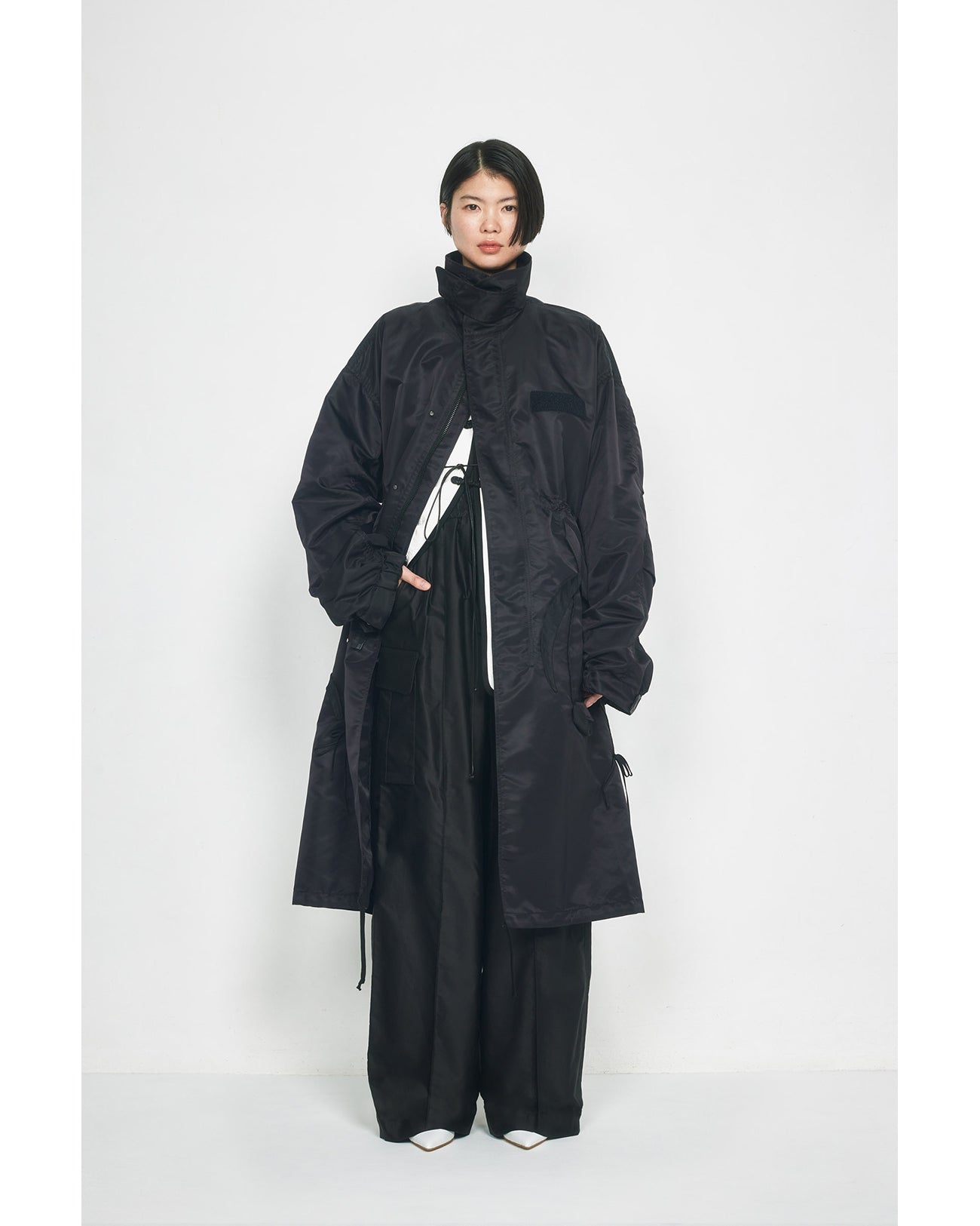 Nylon Twill 3D Embroidery Mods Coat - black - Mame Kurogouchi