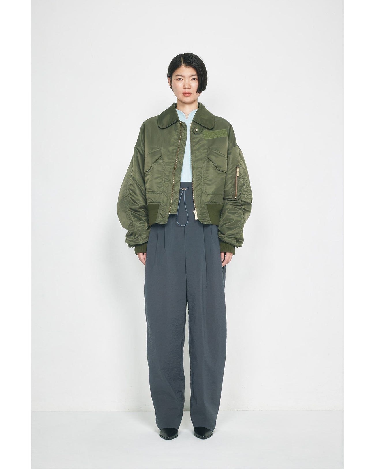 Nylon Twill 3D Embroidery Flight Jacket - khaki - Mame Kurogouchi