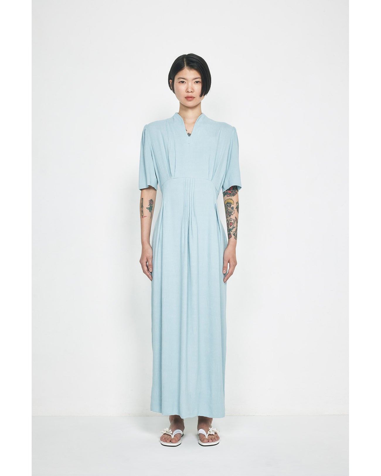 Puffed Floral Jacquard Dress - blue - Mame Kurogouchi