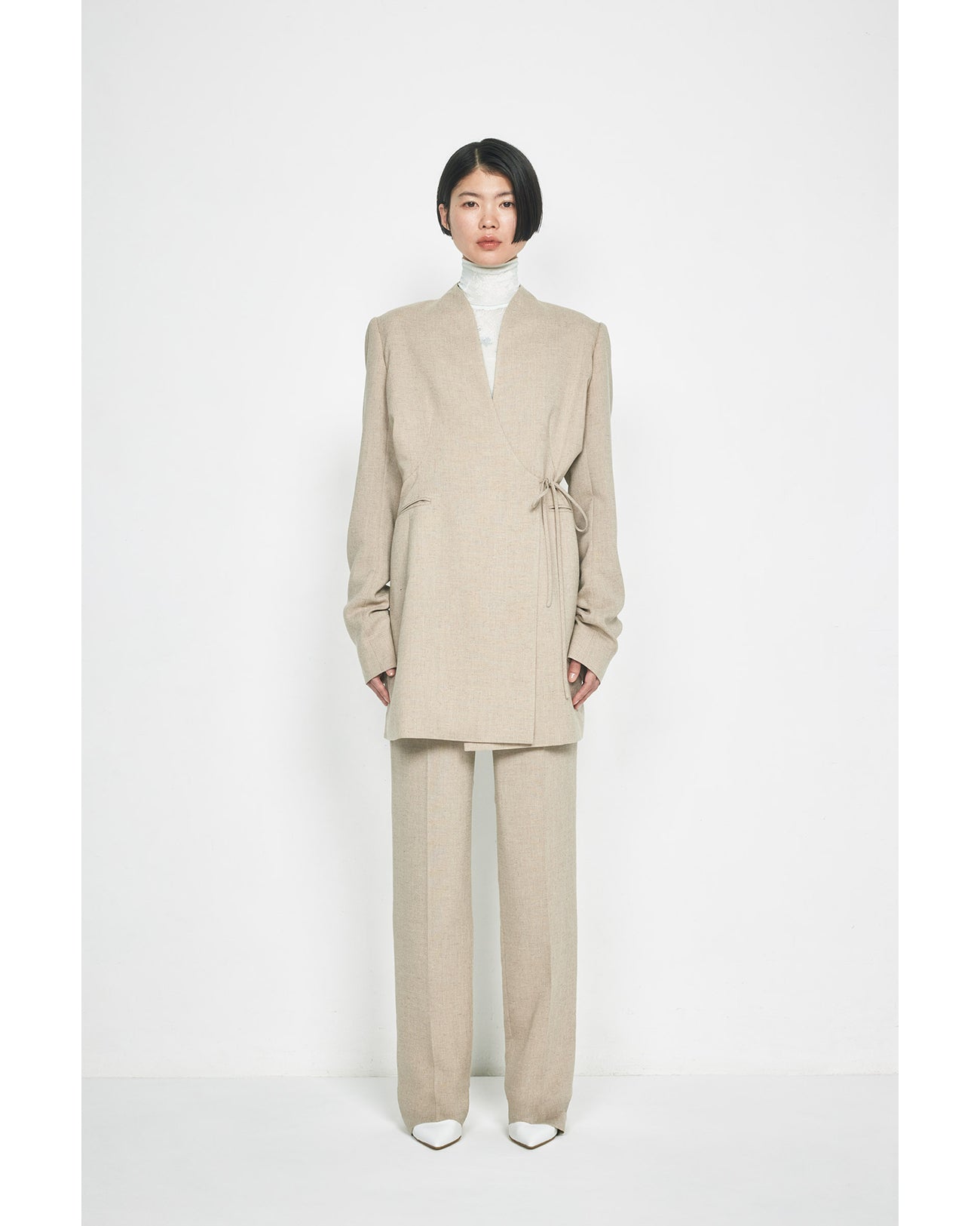 Triacetate Polyester Collarless Jacket - black - Mame Kurogouchi