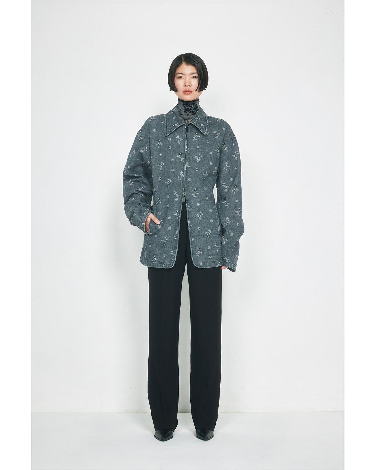 Floral Jacquard Denim Jacket - blue - Mame Kurogouchi