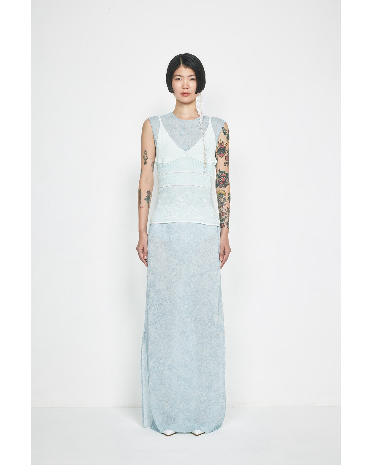 Floral Jacquard Knit Camisole Top - light green - Mame Kurogouchi