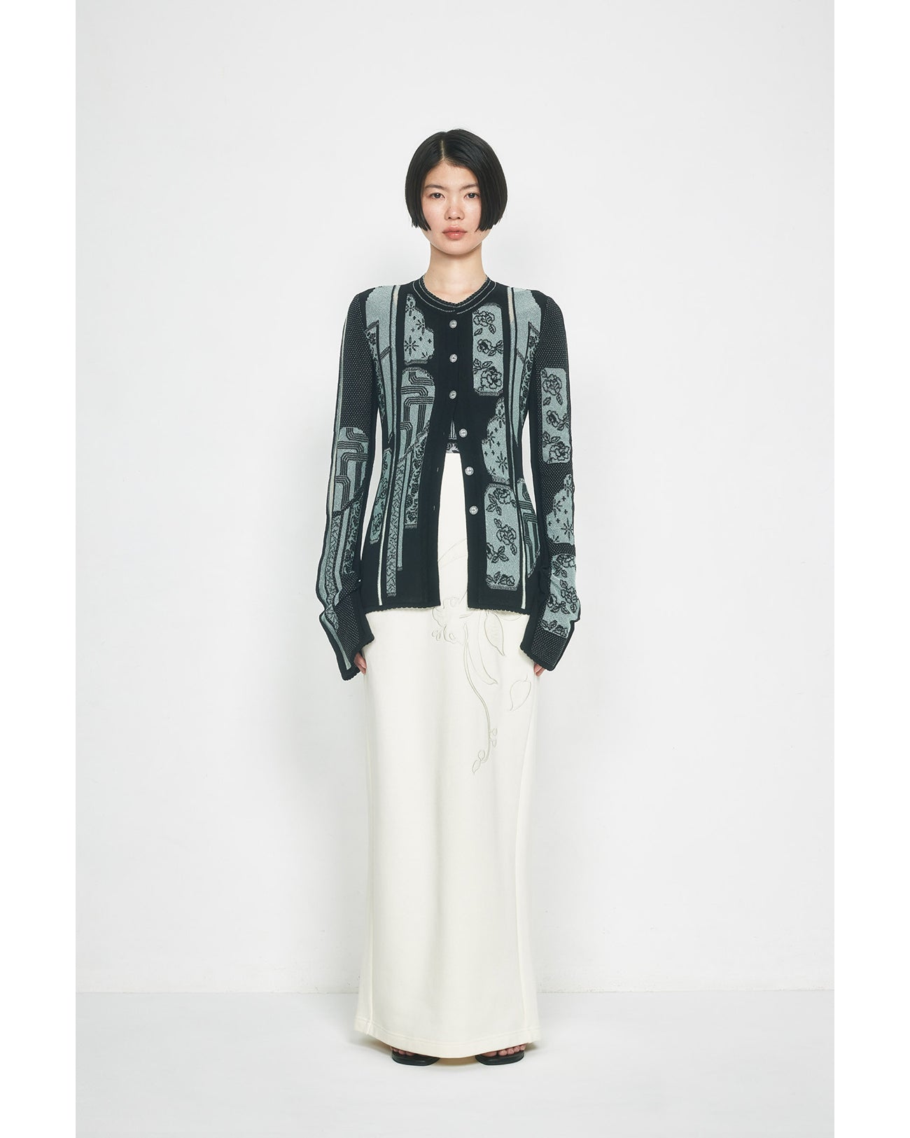 Multi-Pattern Knit Cardigan - black - Mame Kurogouchi